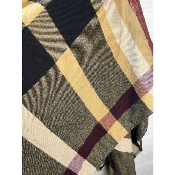 Plaid Open Front Fringe Poncho Wrap - Picture 7 of 7